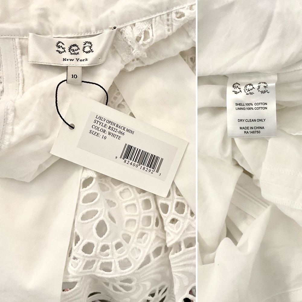 Sea NY White Embroidered Cotton Ruffled Open Back Patrizia Dress - Picture 5 of 5